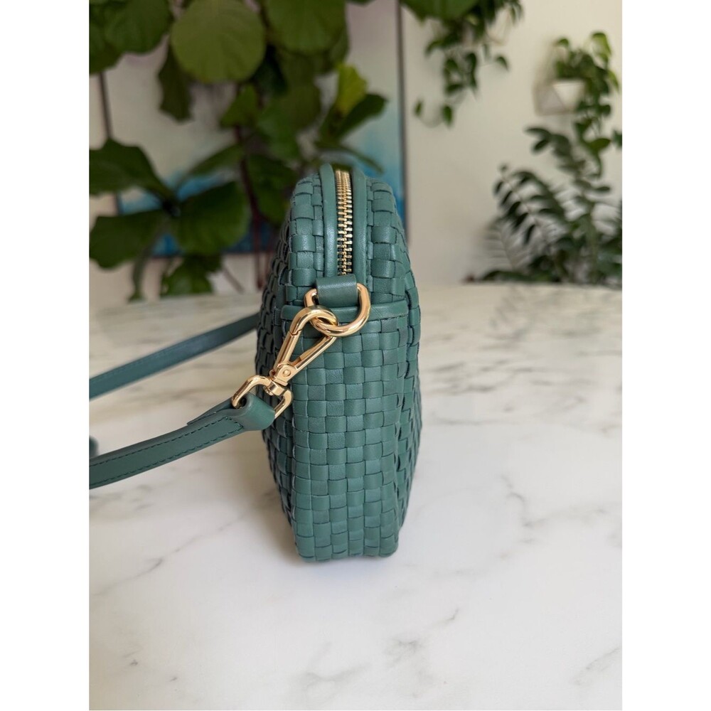 Quince Italian Leather Handwoven Crossbody Bag Emerald Green - Picture 8 of 14